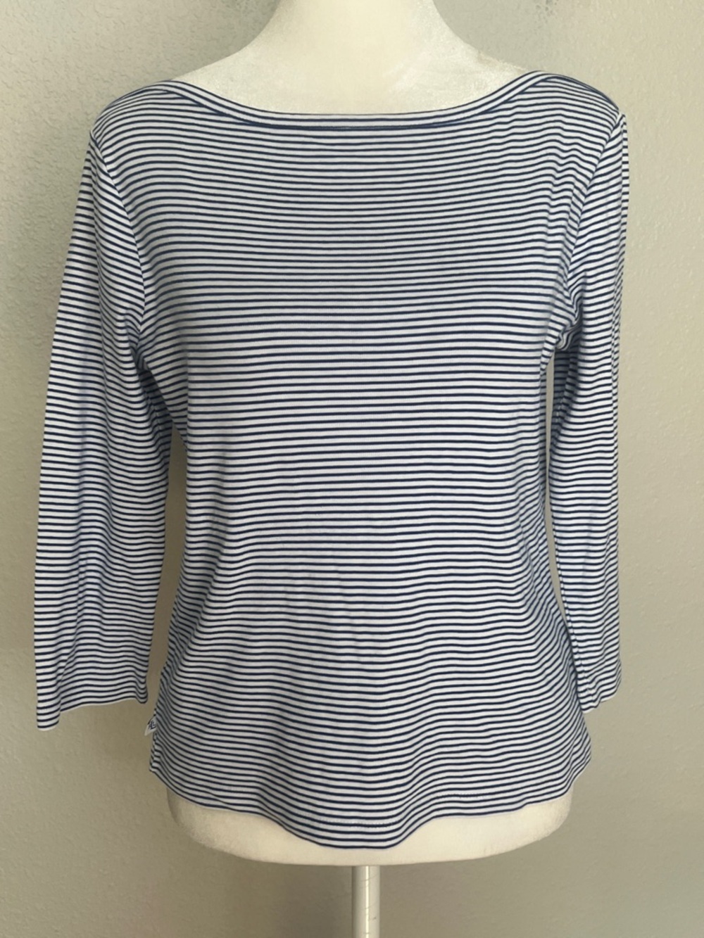 Lauren Ralph Lauren Boatneck Striped 3/4 Sleeve TShirt Blue/White Size Small